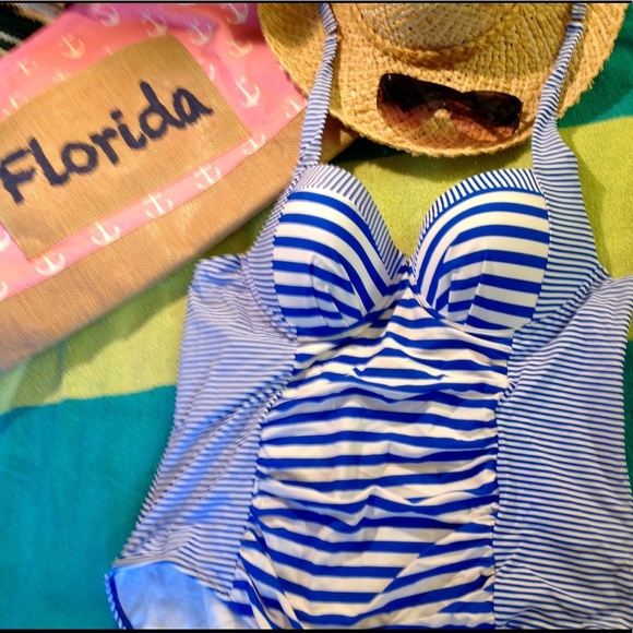 Beach Boutique Swim Nwt Royal Blue Stripe Pin Up Retro 5s Style